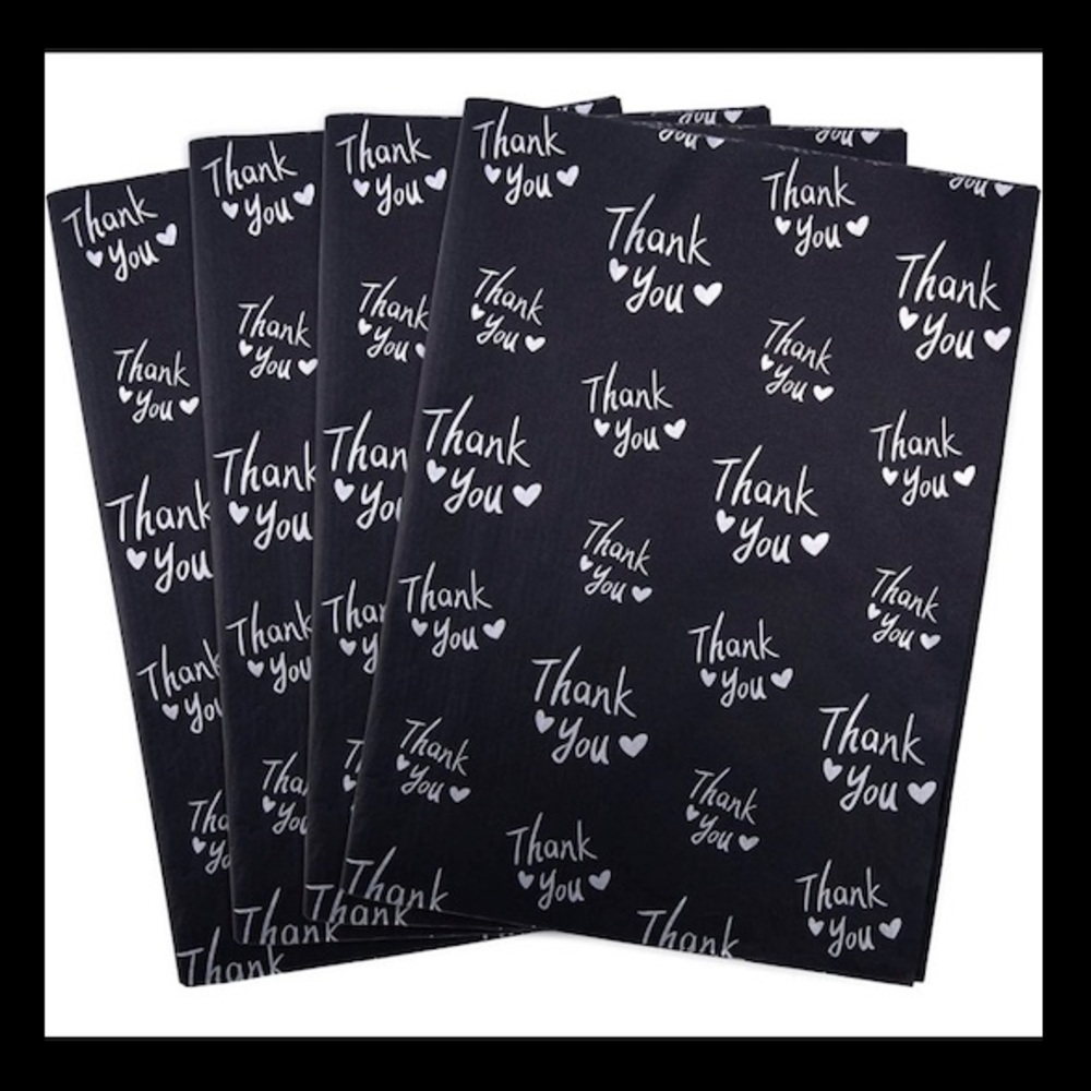 💕LAST ONE💕25 Sheets Black with Silver Thank You Tissue Paper 20" x 14" - Picture 2 of 6